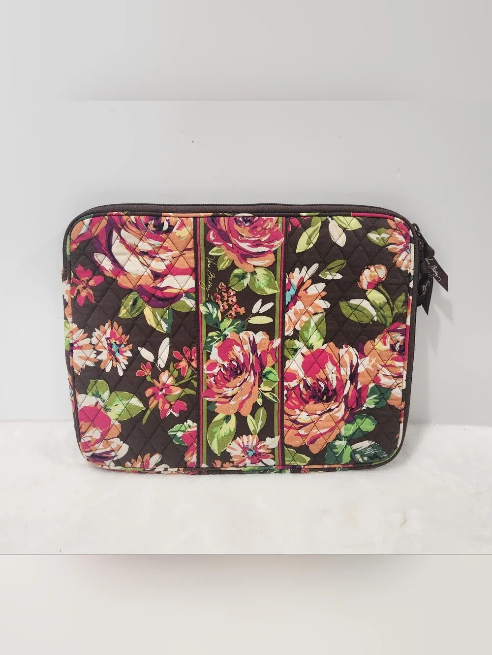 Vera Bradley Retired English Rose Brown Pink Quilted Tech Laptop Sleeve Case - Picture 1 of 11